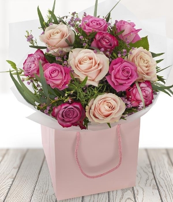 A Dozen Mixed Pink Roses