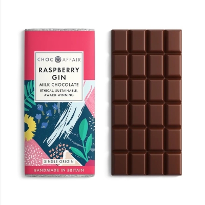 Choc Affair Raspberry & Gin Milk Chocolate Large Bar