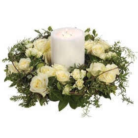 White Rose Wreath and Candle.